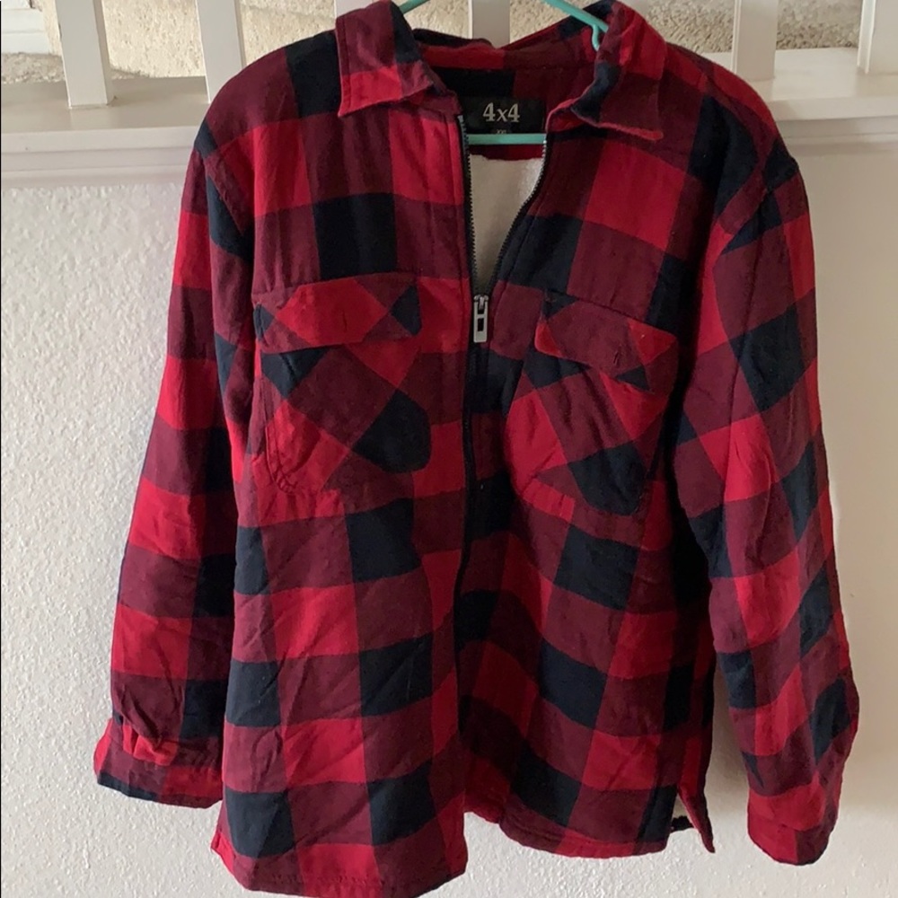 Red and black flannel sweater